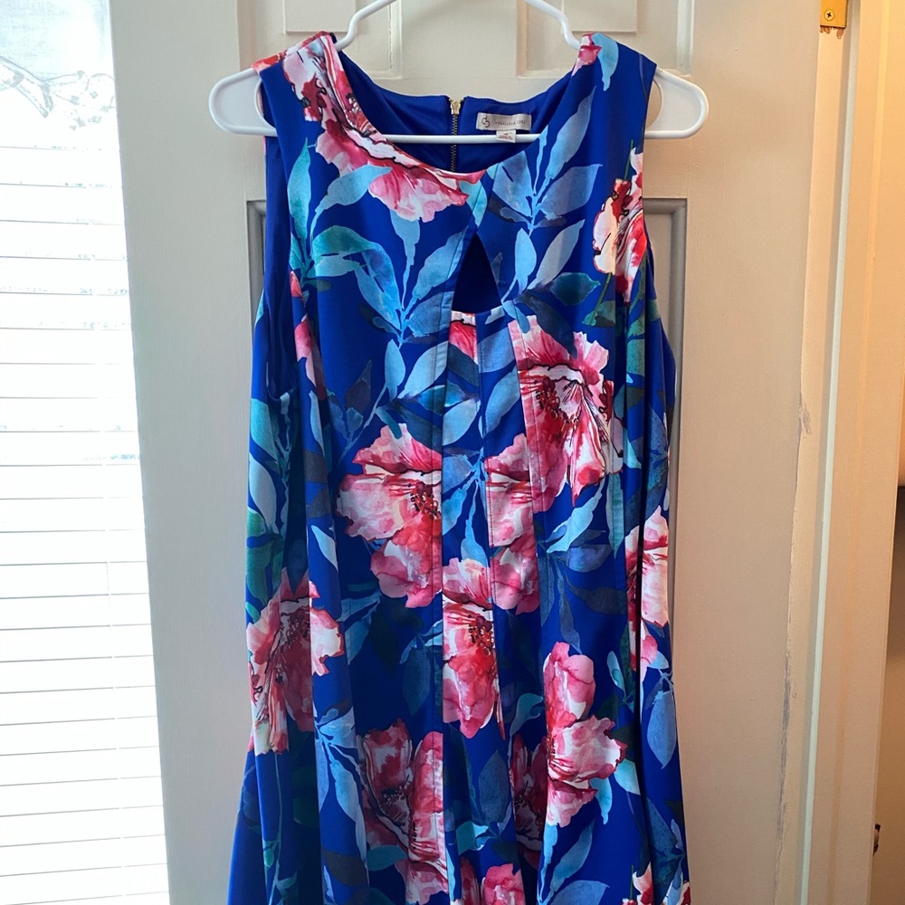 Blue dress with pink flowers